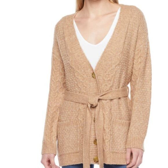 St. John’s Bay Camel Heather Cardigan - Picture 1 of 14